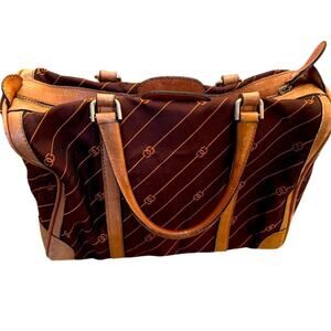 GUCCI Vintage 70's GG Boston Bag in Orange Stripe Brown Canvas Doctor Bag